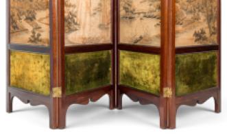 E. W. Godwin Attributed, Anglo-Japanese Four-fold Screen with Japanese Silk Scenes - Thumbnail 7