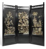 E. W. Godwin Attributed, Anglo-Japanese Three-fold Screen with Birds Amidst Foliage