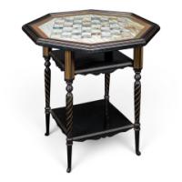 E. W. Godwin Attributed, for Collinson & Lock. Ebonised & Parcel Gilt Side Table Chess Table