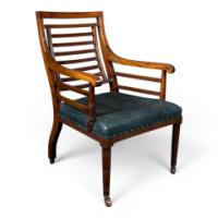E. W. Godwin Attributed, Aesthetic Movement Walnut Armchair with Green Leather