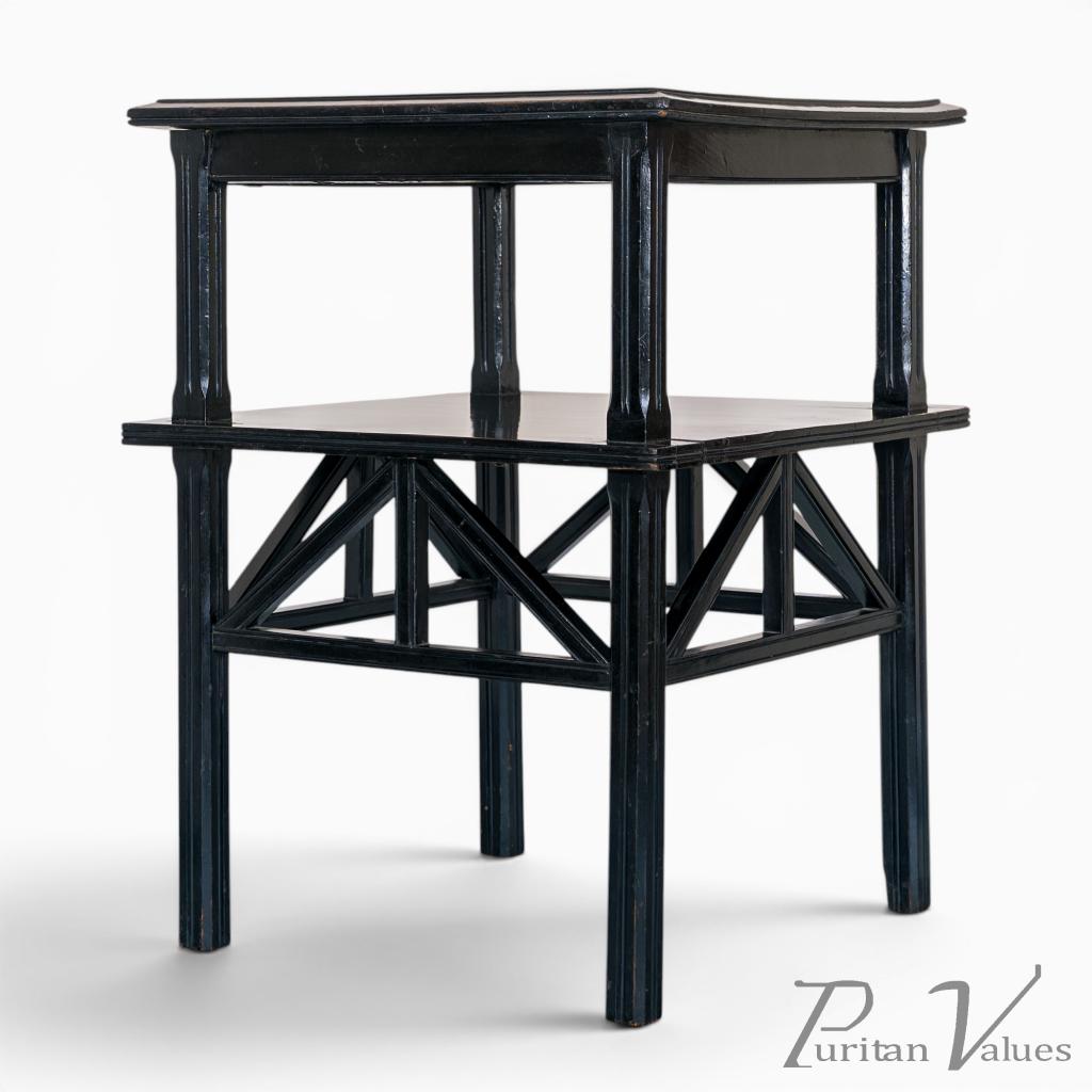 Daniel Cottier, Anglo-Japanese Ebonised Two-Tier Side Table with Thebes Style