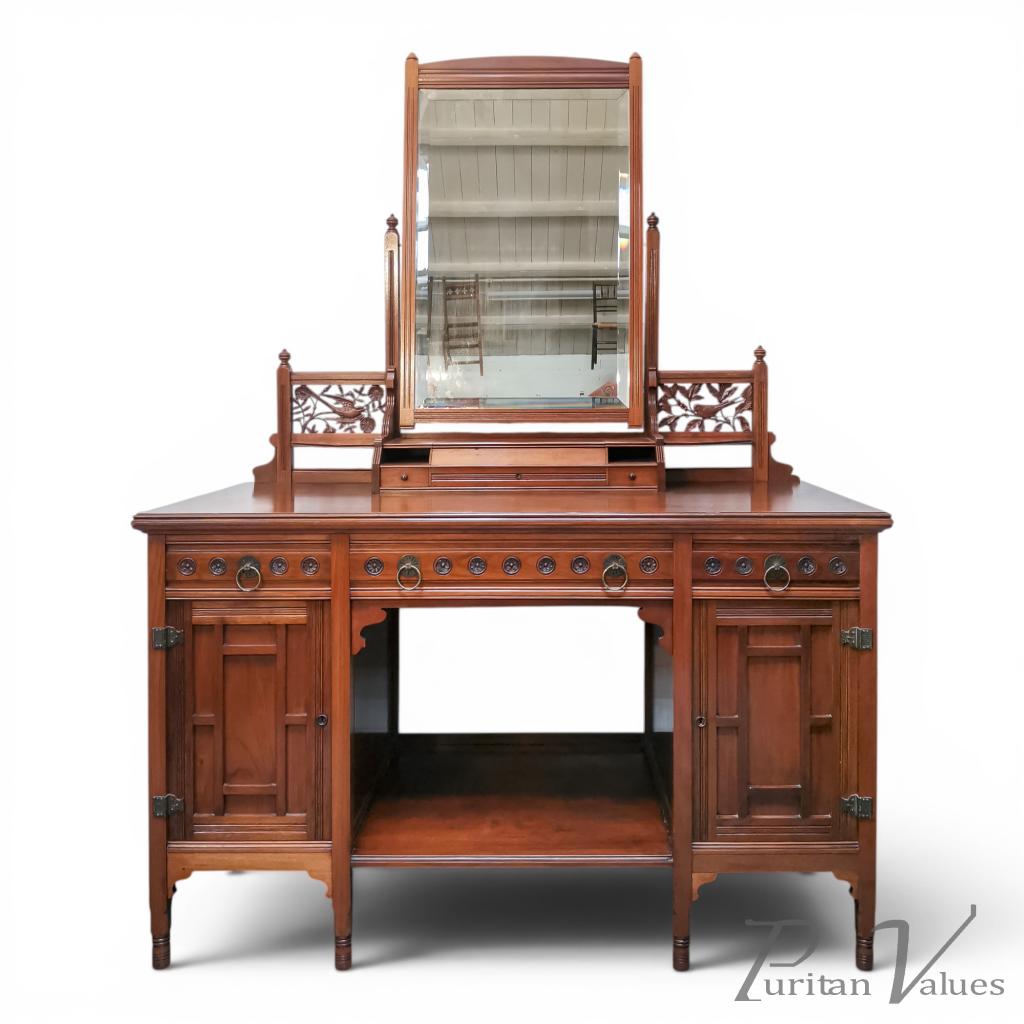 E. W. Godwin Attributed, Aesthetic Movement Walnut Dressing Table with Mirror