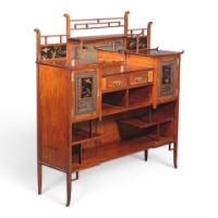 E. W. Godwin. Rare Anglo-Japanese walnut and lacquer 'Pagoda' side cabinet - Thumbnail 1