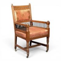 E. W. Godwin. Aesthetic Movement Carved Oak Armchair with Ebonised Spindles - Thumbnail 1