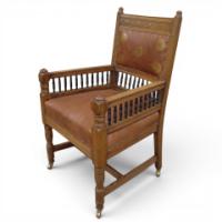E. W. Godwin. Aesthetic Movement Carved Oak Armchair with Ebonised Spindles - Thumbnail 2
