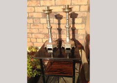 An impressive pair of tall Arts & Crafts silver plated candle stick - Thumbnail 2