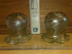 Arts & Crafts, c.1910 Pair of Hand Blown Green Swirl Glass Shades - Thumbnail 2