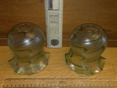 Arts & Crafts, c.1910 Pair of Hand Blown Green Swirl Glass Shades - Thumbnail 3