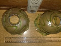Arts & Crafts, c.1910 Pair of Hand Blown Green Swirl Glass Shades - Thumbnail 5