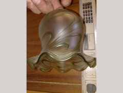 Arts & Crafts, c.1910 Pair of Hand Blown Green Swirl Glass Shades - Thumbnail 6