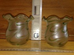 Arts & Crafts, c.1910 Pair of Hand Blown Green Swirl Glass Shades - Thumbnail 7
