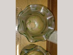 Arts & Crafts, c.1910 Pair of Hand Blown Green Swirl Glass Shades - Thumbnail 9