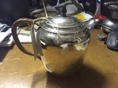 W. A. S. Benson. Rare silver tea pot with wickerwork handle - Thumbnail 1