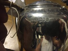 W. A. S. Benson. Rare silver tea pot with wickerwork handle - Thumbnail 2