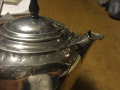 W. A. S. Benson. Rare silver tea pot with wickerwork handle - Thumbnail 4