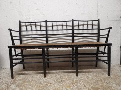 Morris & Co. A rare and exceptional museum quality ebonised Sussex three seat settee - Thumbnail 1