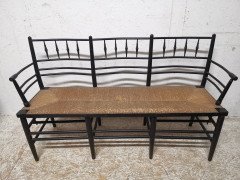 Morris & Co. A rare and exceptional museum quality ebonised Sussex three seat settee - Thumbnail 2