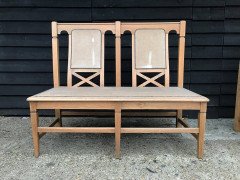Wylie & Lochhead, attributed. Three Arts Crafts Matching Oak Settles with Shaped Back - Thumbnail 2