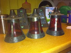 A Good Set of Three Arts & Crafts Hand Hammered Conical Shaped Ceiling Lights - Thumbnail 4