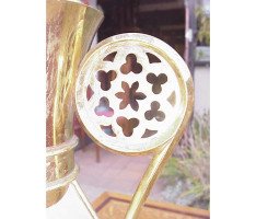 A. W. N. Pugin. A pair of Gothic Revival brass flower vases engraved 'St Mary's Parish' - Thumbnail 5