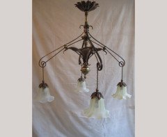W. A. S. Benson. A rare four branch copper and brass chandelier - Thumbnail 2
