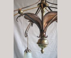 W. A. S. Benson. A rare four branch copper and brass chandelier - Thumbnail 3