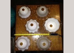 Set of Six Arts & Crafts Milky White Glass Shades with Clear Edges c.1910 - Thumbnail 2