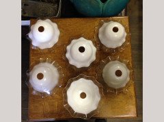 Set of Six Arts & Crafts Milky White Glass Shades with Clear Edges c.1910 - Thumbnail 3