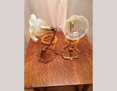 W. A. S. Benson. Rare pair of swan shaped table lights with mistletoe leaf and berry bases. - Thumbnail 1
