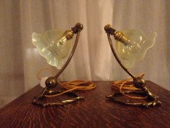W. A. S. Benson. Rare pair of swan shaped table lights with mistletoe leaf and berry bases. - Thumbnail 2