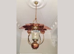W. A. S. Benson. A rare copper and brass lantern with large reflector in the shape of petals - Thumbnail 2