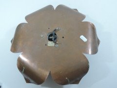 W. A. S. Benson. A brass and copper oil lamp with three tiered brass flower outer leaves - Thumbnail 3