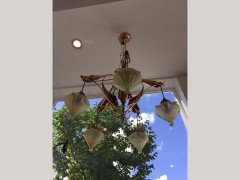 W. A. S. Benson. Rare five arm chandelier with original James Powell Vaseline shades - Thumbnail 4