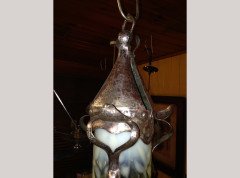 An Arts & Crafts silver plated lantern with floral Vaseline shade. - Thumbnail 2