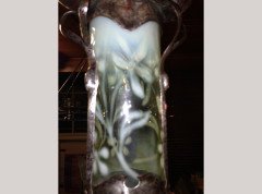An Arts & Crafts silver plated lantern with floral Vaseline shade. - Thumbnail 5