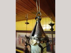 An Arts & Crafts silver plated lantern with floral Vaseline shade. - Thumbnail 9
