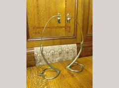 W. A. S. Benson. A pair of brass swan table lamps with heart shaped bases. - Thumbnail 2