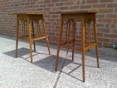 Wylie & Lochhead. A Well-Crafted pair of Arts & Crafts Oak Inlaid side tables and one other - Thumbnail 2