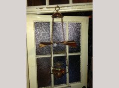 W. A. S. Benson. A brass and copper hanging tiered oil lamp with petal shade to the top. - Thumbnail 8