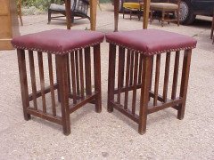 Wylie & Lochhead. A Pair of Arts & Crafts Glasgow School Stools with Slatted Sides - Thumbnail 2