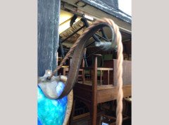 A pair of Arts & Crafts copper wall lights with peacock blue enamel heart shaped back plates. - Thumbnail 4