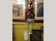 An Arts & Crafts copper pendant retaining the original Vaseline shade - Thumbnail 2