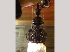An Arts & Crafts copper pendant retaining the original Vaseline shade - Thumbnail 3