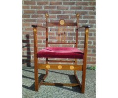 J. S. Henry Attributed, an Arts & Crafts Armchair with stylised floral inlays - Thumbnail 2