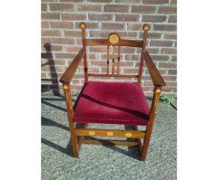 J. S. Henry Attributed, an Arts & Crafts Armchair with stylised floral inlays - Thumbnail 3