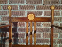 J. S. Henry Attributed, an Arts & Crafts Armchair with stylised floral inlays - Thumbnail 8