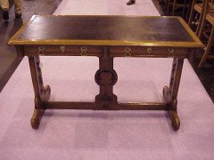 A W N Pugin for Gillows. A Gothic Revival two drawer leather writing table - Thumbnail 1