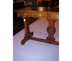 A. W. N. Pugin for Gillows. A Gothic Revival two drawer leather writing table - Thumbnail 2