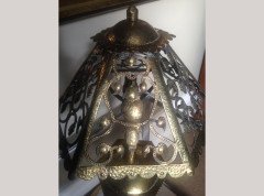 Alfred Bucknell. An exceptional Arts & Crafts hand made brass table lamp with a Heron. - Thumbnail 3