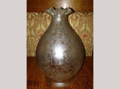 Victorian Cranberry Acid-Etched Globe Shade and Opal Etched Tulip Shade c.1890 - Thumbnail 2